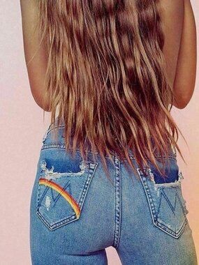 MOTHER The Looker High Waisted “Dancing the Hula” Jeans Rainbow Festival Sz 25